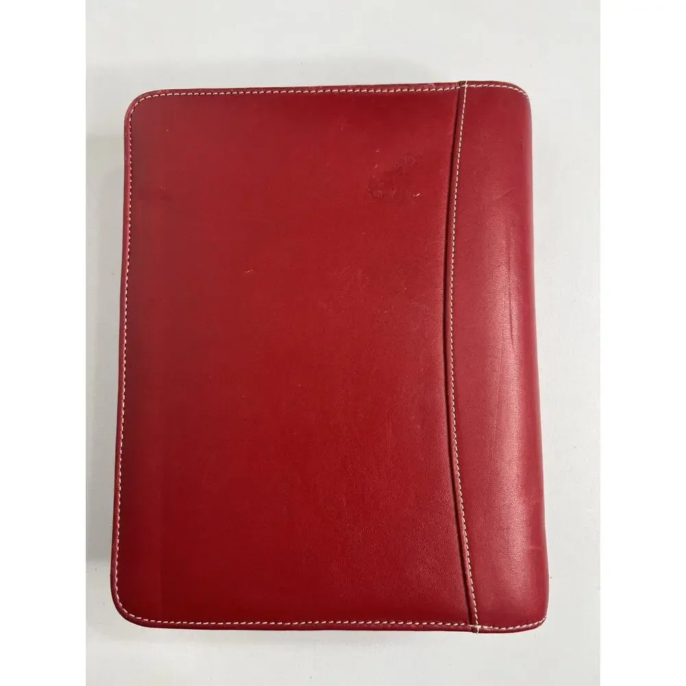 Franklin Covey Planner Red Leather 6 Ring Zip Around